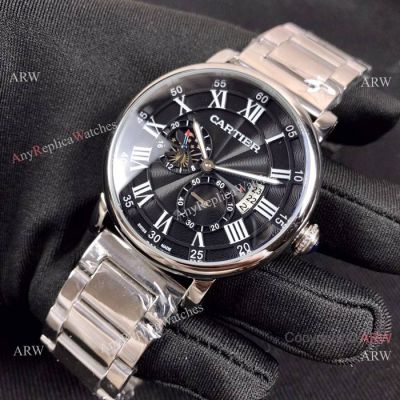 New Cartier Rotonde de Moon phase Stainless Steel Black Watch 40mm
